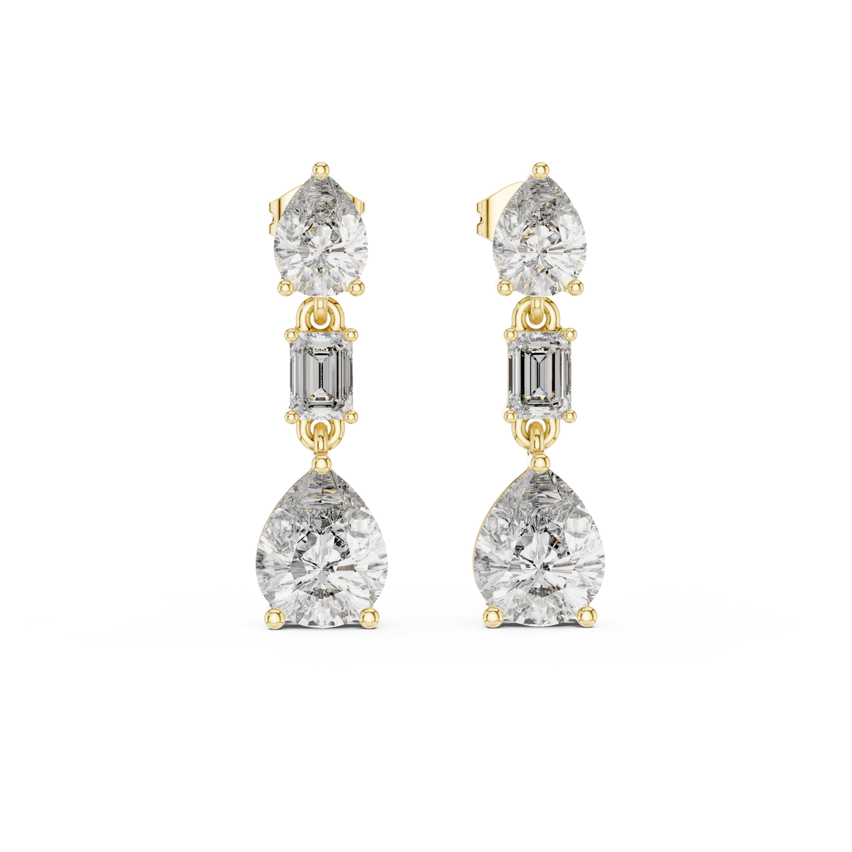 Pear and Emerald Cut Multi Stone Drop Lab Grown Diamond Earring
