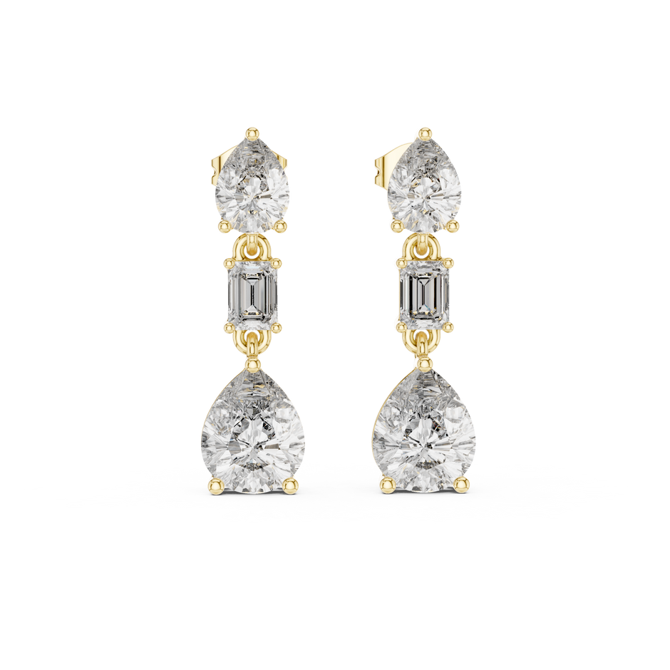 Pear and Emerald Cut Multi Stone Drop Lab Grown Diamond Earring