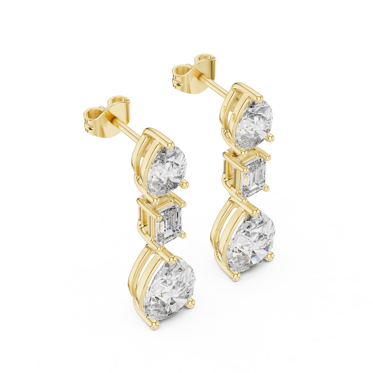 Pear and Emerald Cut Multi Stone Drop Lab Grown Diamond Earring