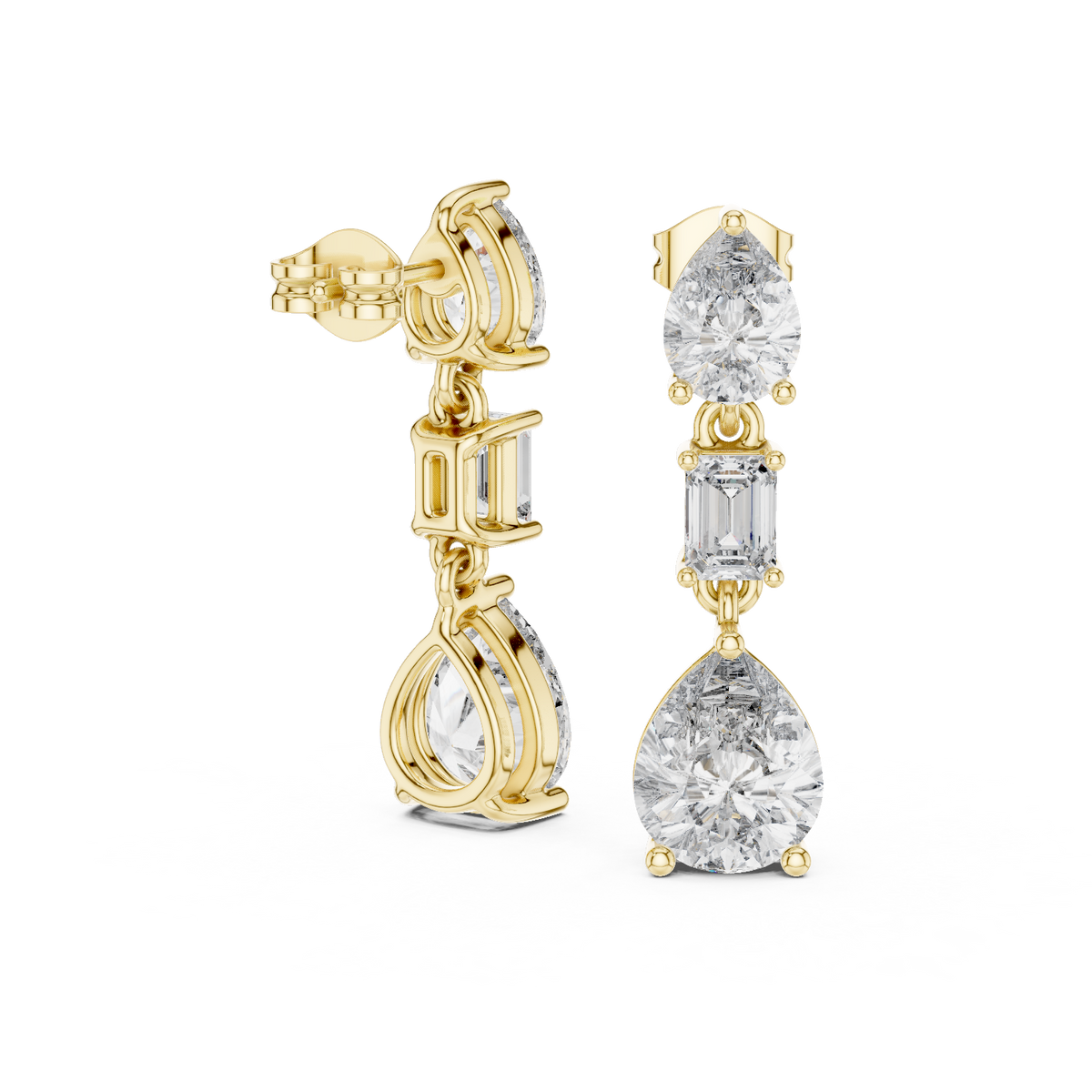 Pear and Emerald Cut Multi Stone Drop Lab Grown Diamond Earring