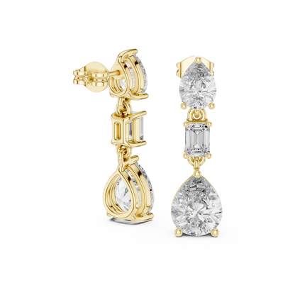 Pear and Emerald Cut Multi Stone Drop Lab Grown Diamond Earring