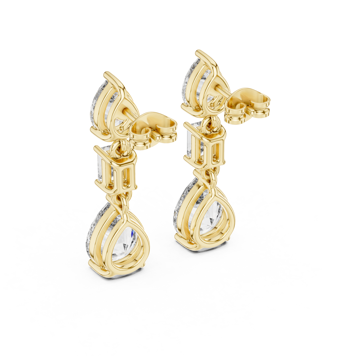 Pear and Emerald Cut Multi Stone Drop Lab Grown Diamond Earring