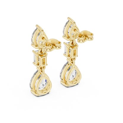 Pear and Emerald Cut Multi Stone Drop Lab Grown Diamond Earring
