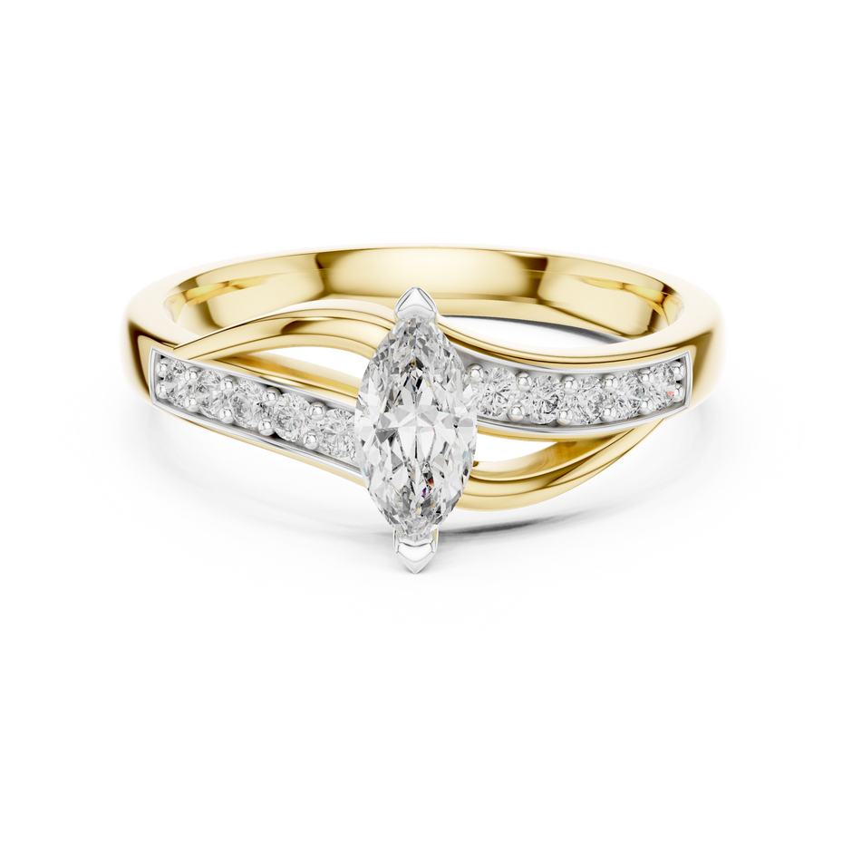 0.30 Ct Marquise Bypass Pave Set Solitaire Lab Grown Diamond Ring