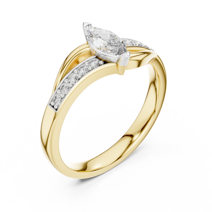 0.30 Ct Marquise Bypass Pave Set Solitaire Lab Grown Diamond Ring