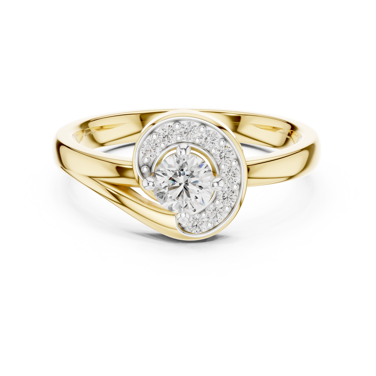 0.30 Ct Round Cut Swirl Halo Solitaire Lab Grown Diamond Ring