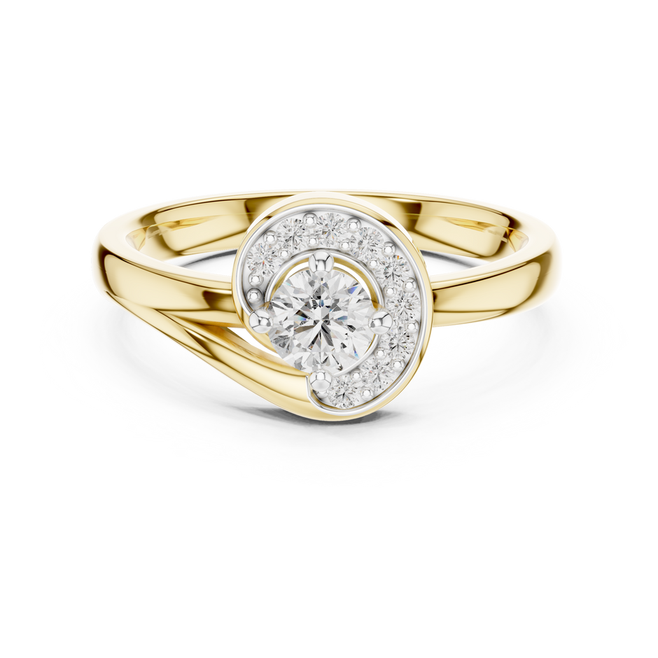 0.30 Ct Round Cut Swirl Halo Solitaire Lab Grown Diamond Ring