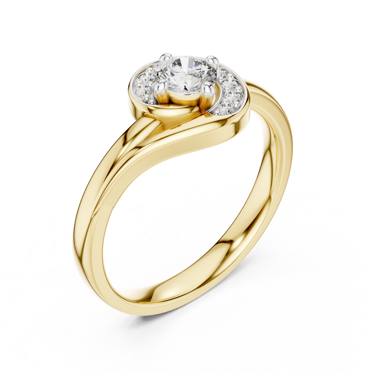 0.30 Ct Round Cut Swirl Halo Solitaire Lab Grown Diamond Ring