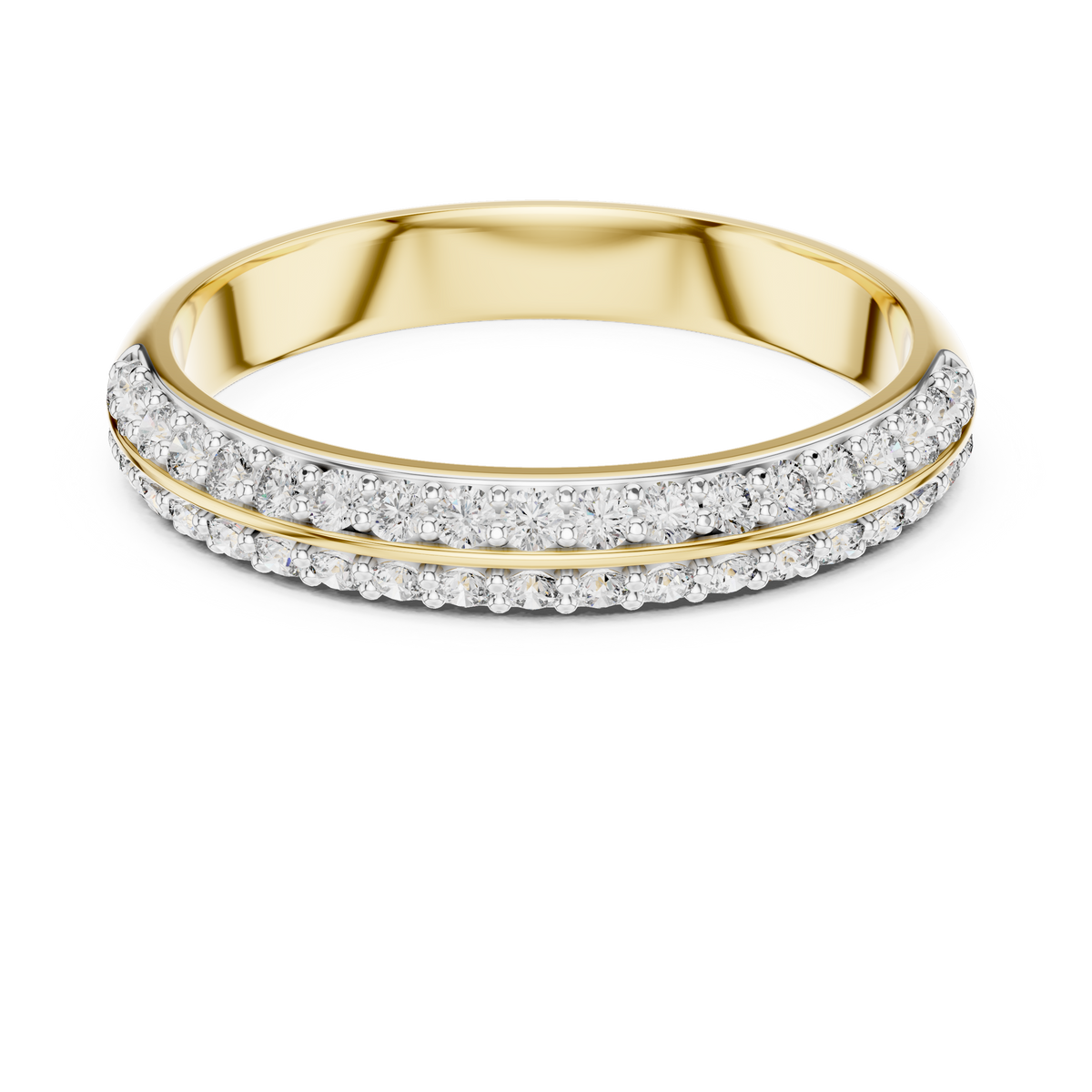 Double Row Pave Set Round Cut Partition Lab Grown Diamond Ring