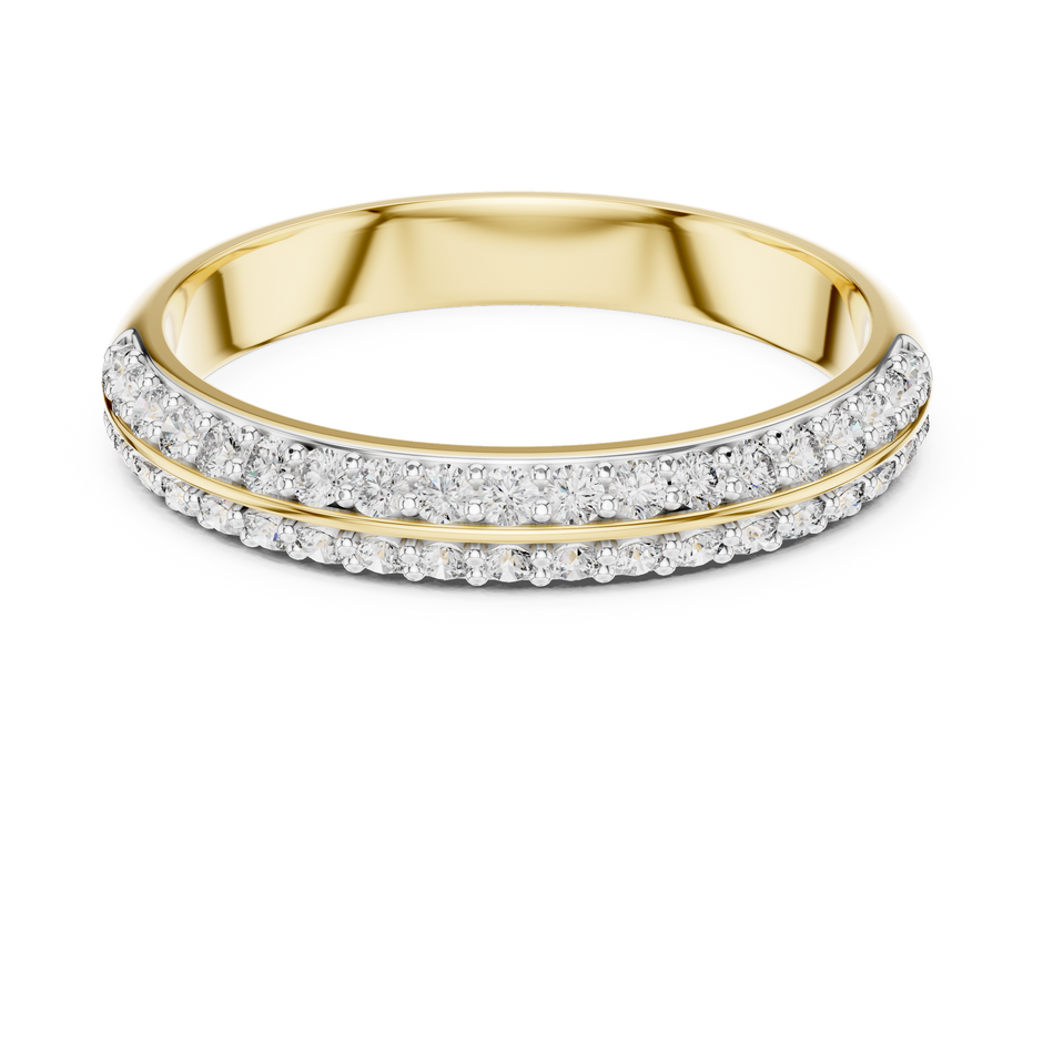 Double Row Pave Set Round Cut Partition Lab Grown Diamond Ring