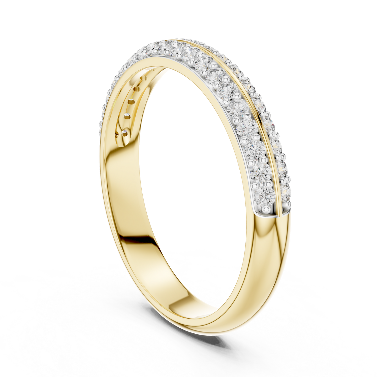 Double Row Pave Set Round Cut Partition Lab Grown Diamond Ring