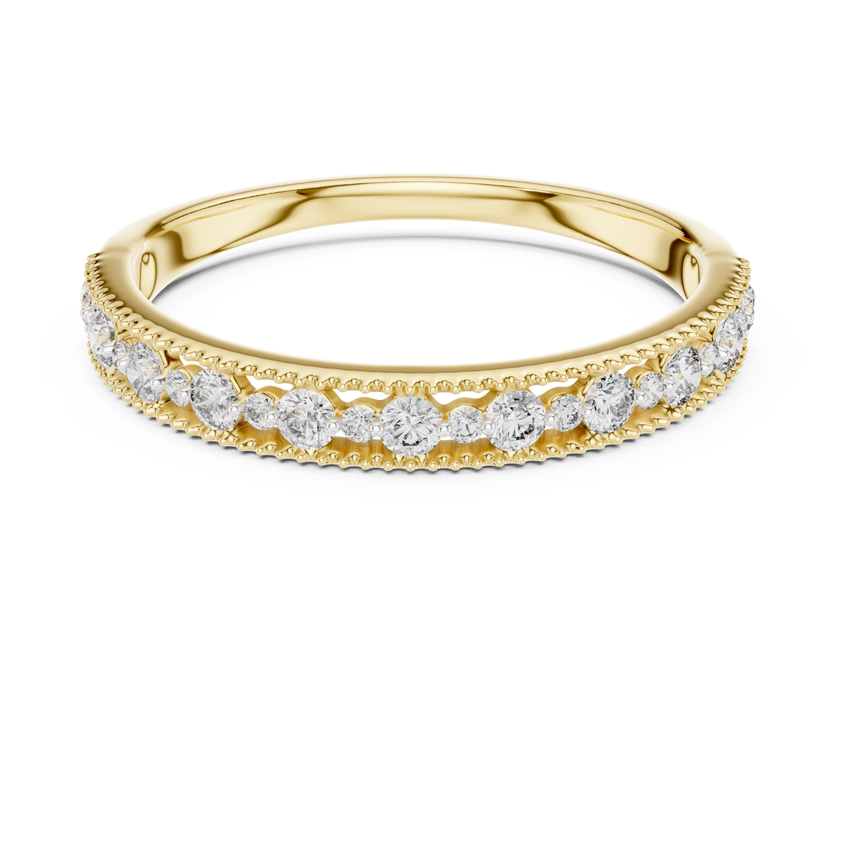 Milgrain Alternating Band Lab Grown Diamond Ring