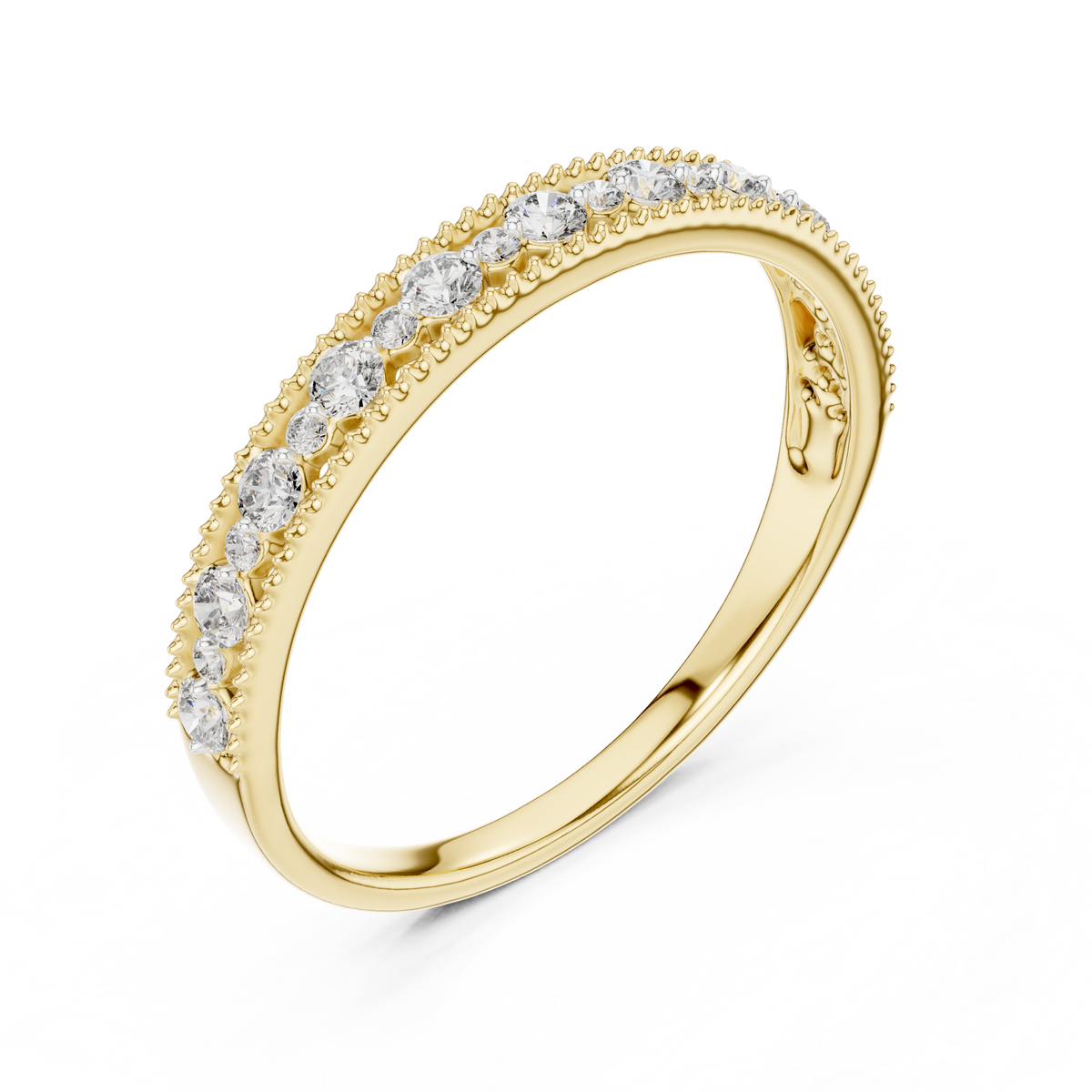 Milgrain Alternating Band Lab Grown Diamond Ring