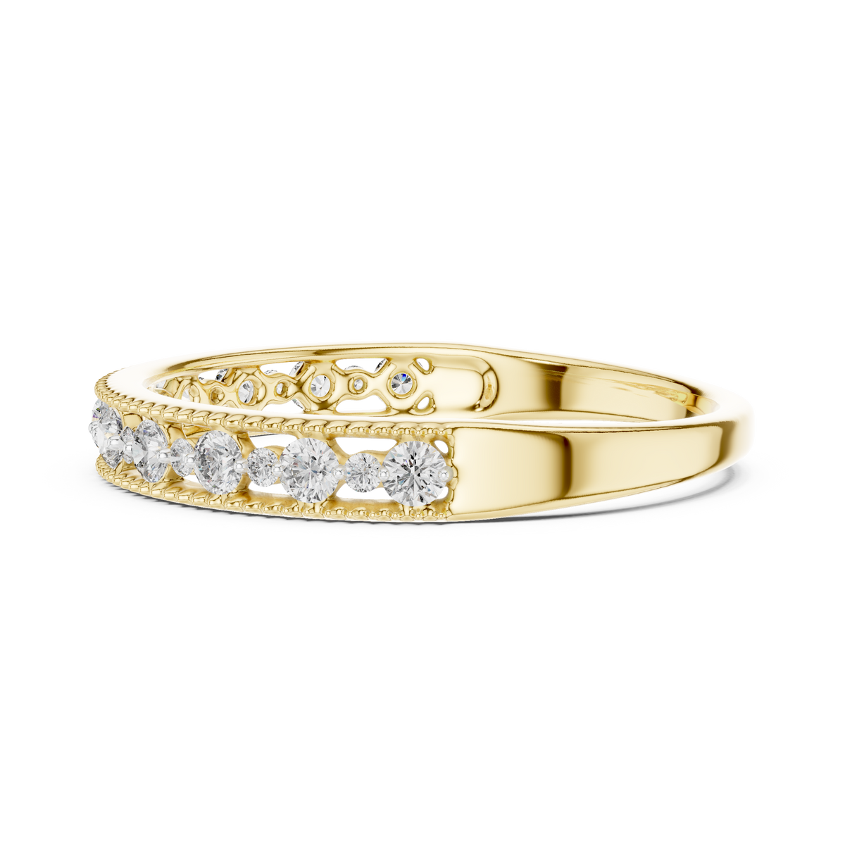 Milgrain Alternating Band Lab Grown Diamond Ring