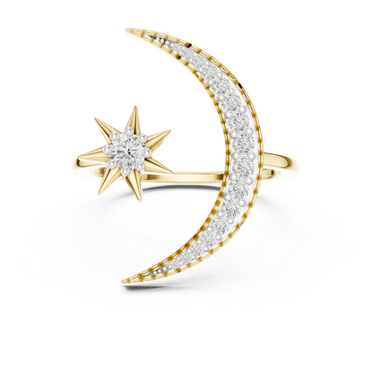 Celestial Star and Crescent Moon Lab Grown Diamond Ring