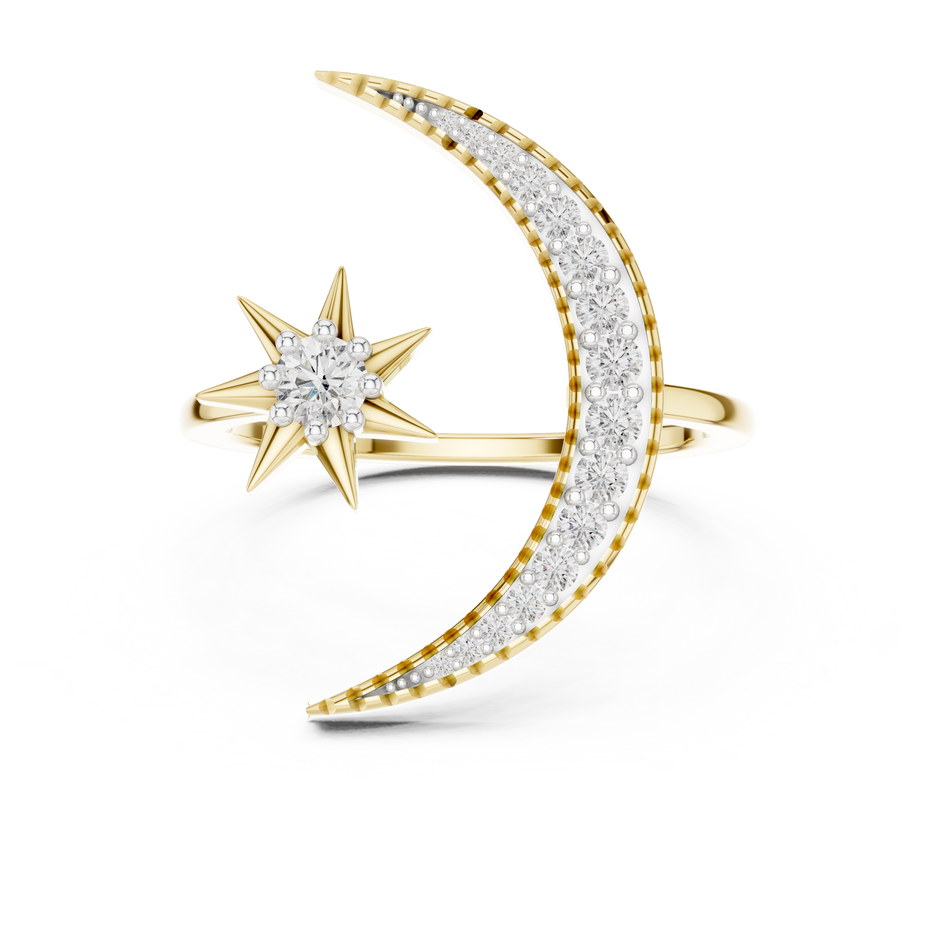 Celestial Star and Crescent Moon Lab Grown Diamond Ring