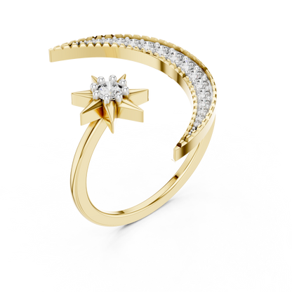 Celestial Star and Crescent Moon Lab Grown Diamond Ring