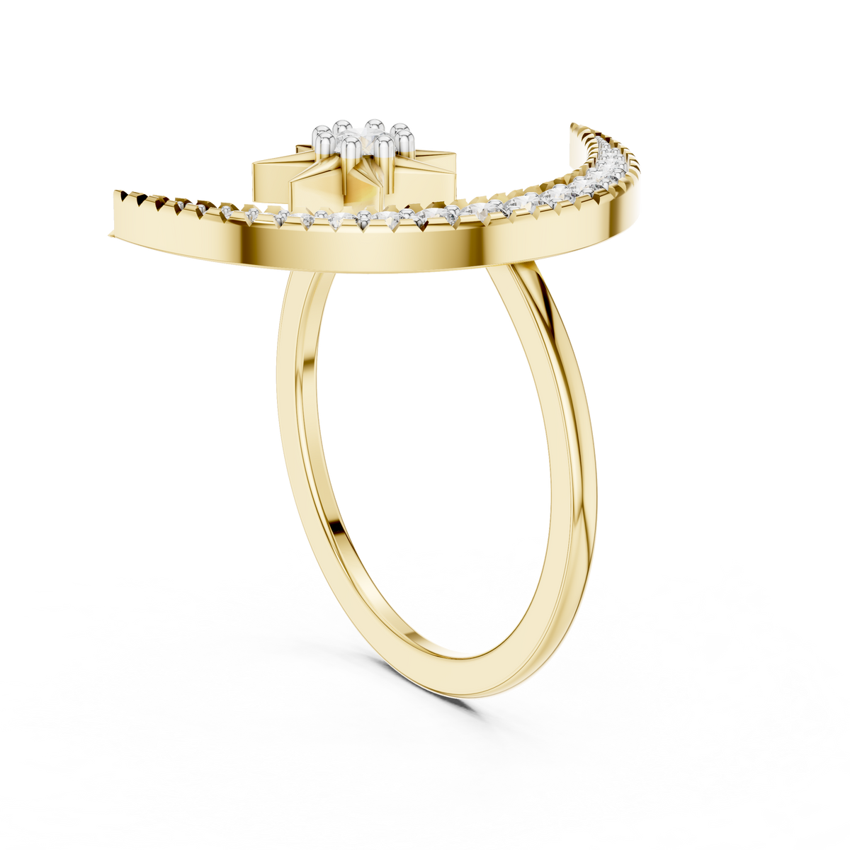 Celestial Star and Crescent Moon Lab Grown Diamond Ring