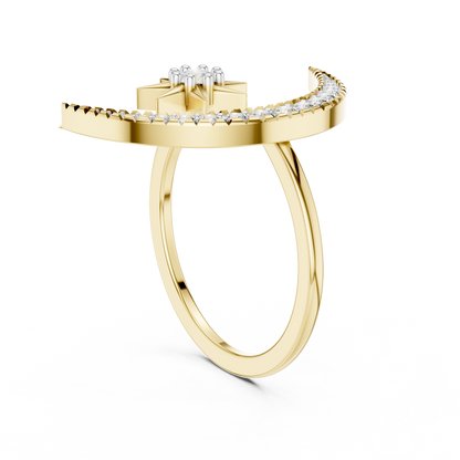 Celestial Star and Crescent Moon Lab Grown Diamond Ring