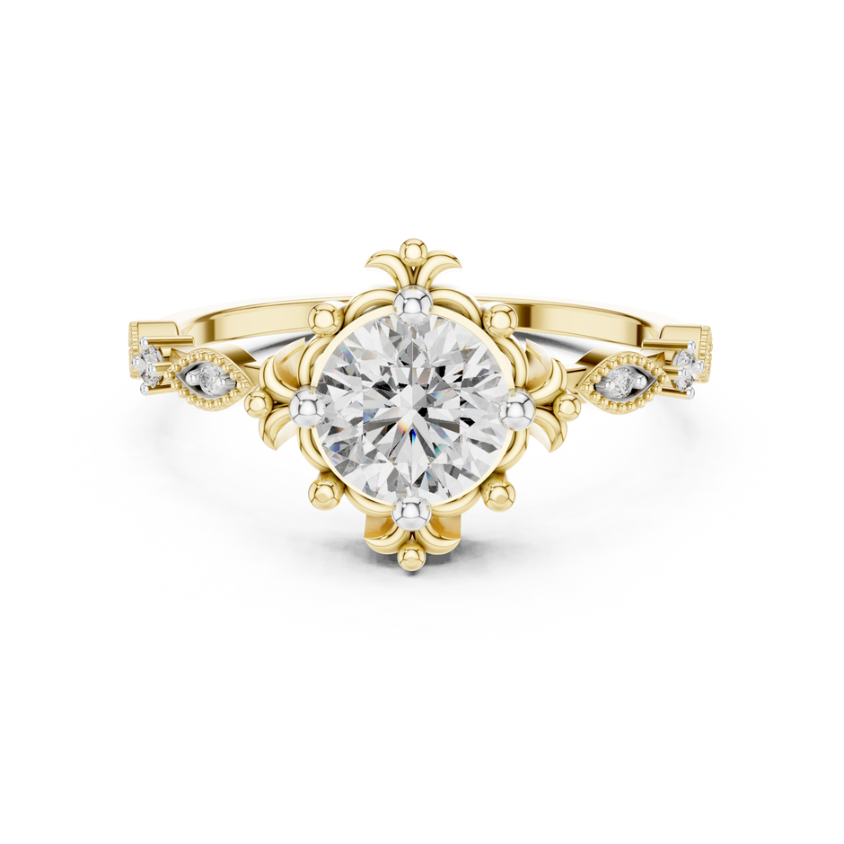 Vintage Floral Engagement 1ct Round Solitaire Lab Grown Diamond Ring