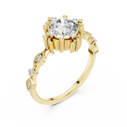 Vintage Floral Engagement 1ct Round Solitaire Lab Grown Diamond Ring