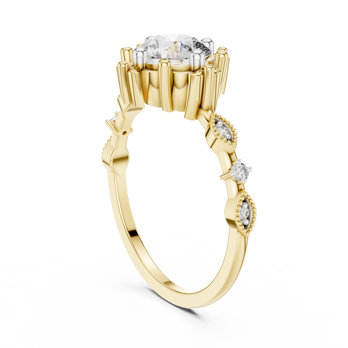 Vintage Floral Engagement 1ct Round Solitaire Lab Grown Diamond Ring