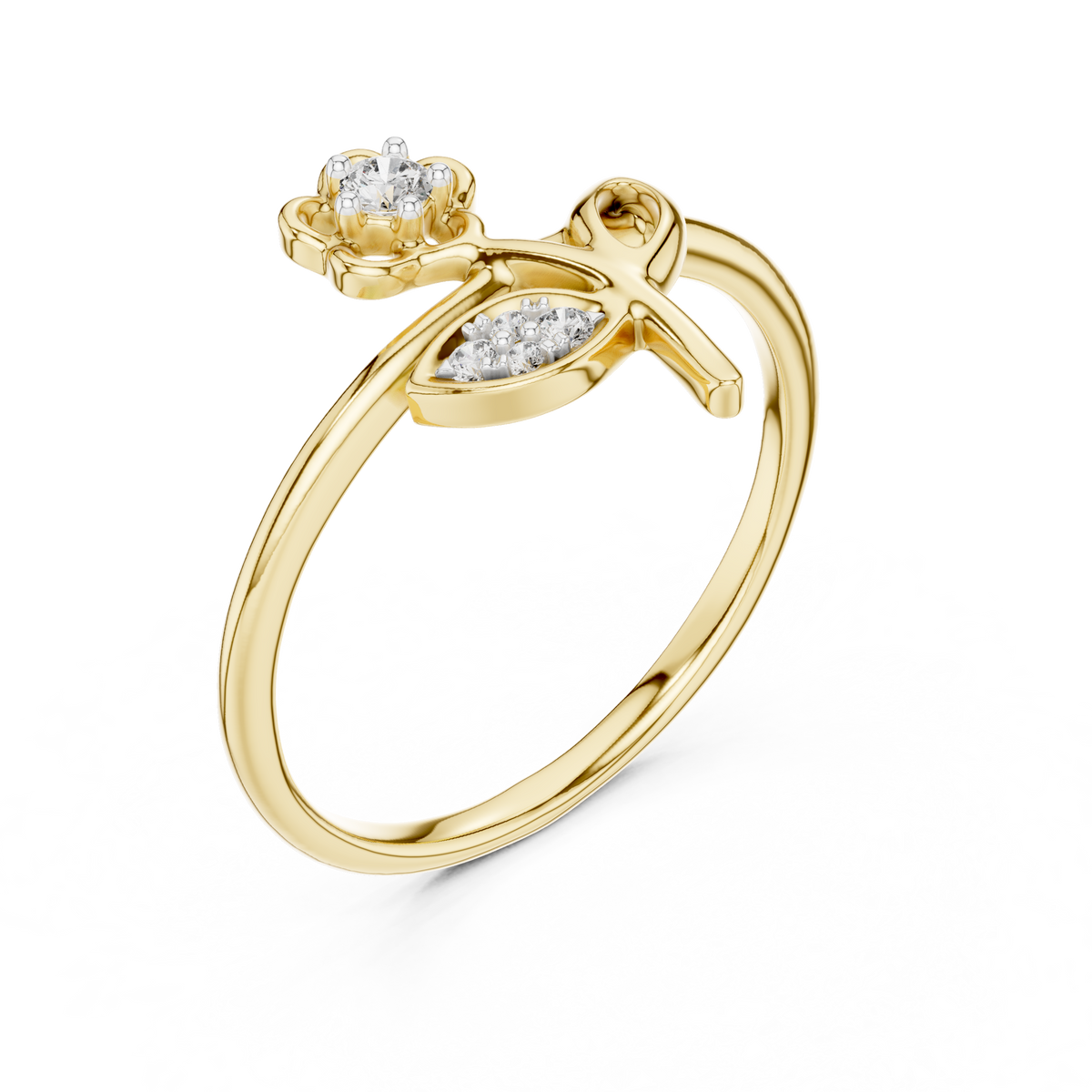 Botanical Blossom Leaf Pave Set Lab Grown Diamond Ring