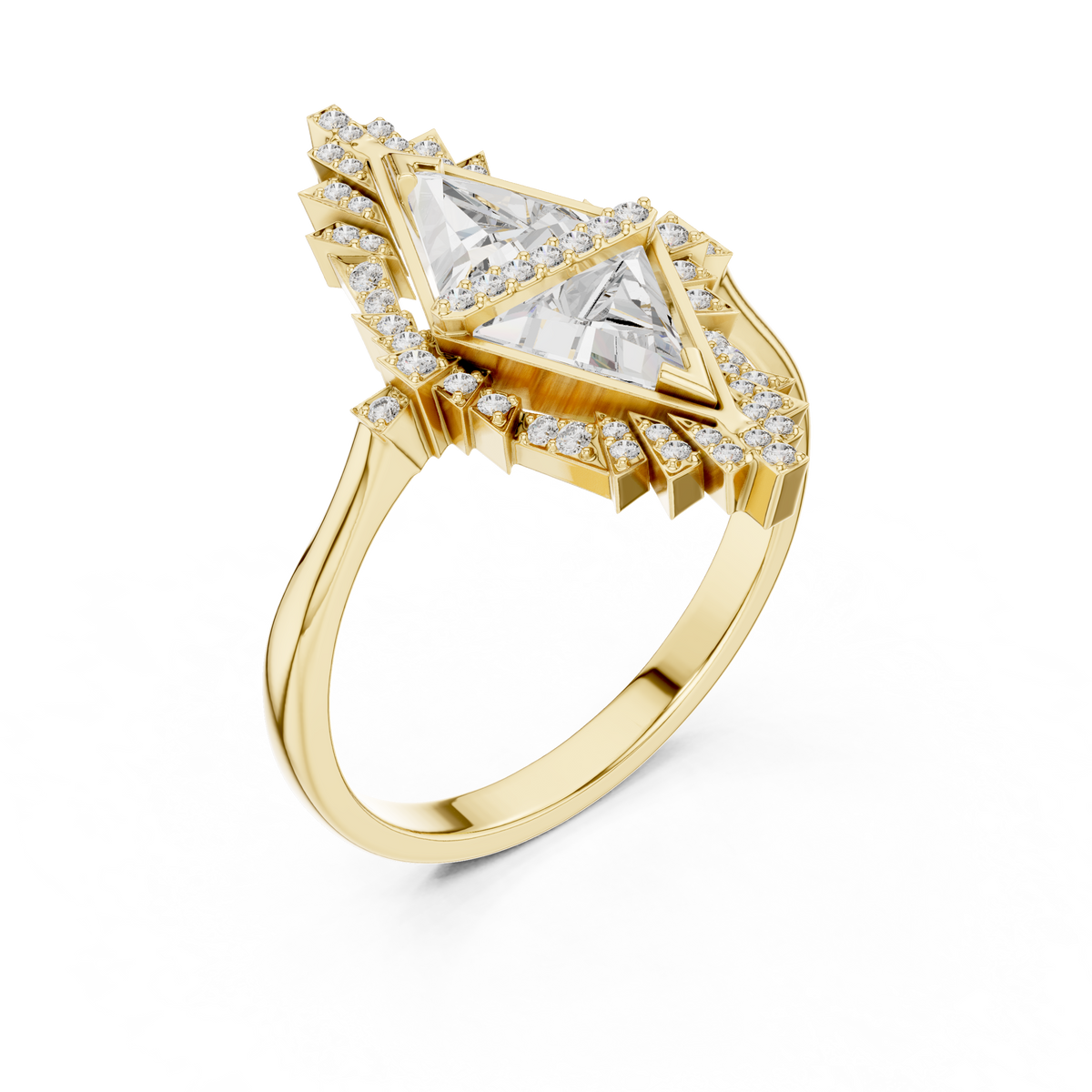 0.60 Ct Geometric Kite Cluster Pave Lab Grown Diamond Solitaire Ring