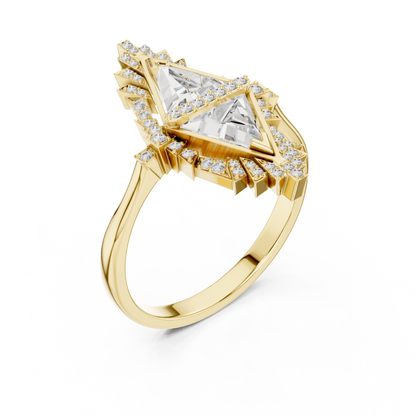 0.60 Ct Geometric Kite Cluster Pave Lab Grown Diamond Solitaire Ring