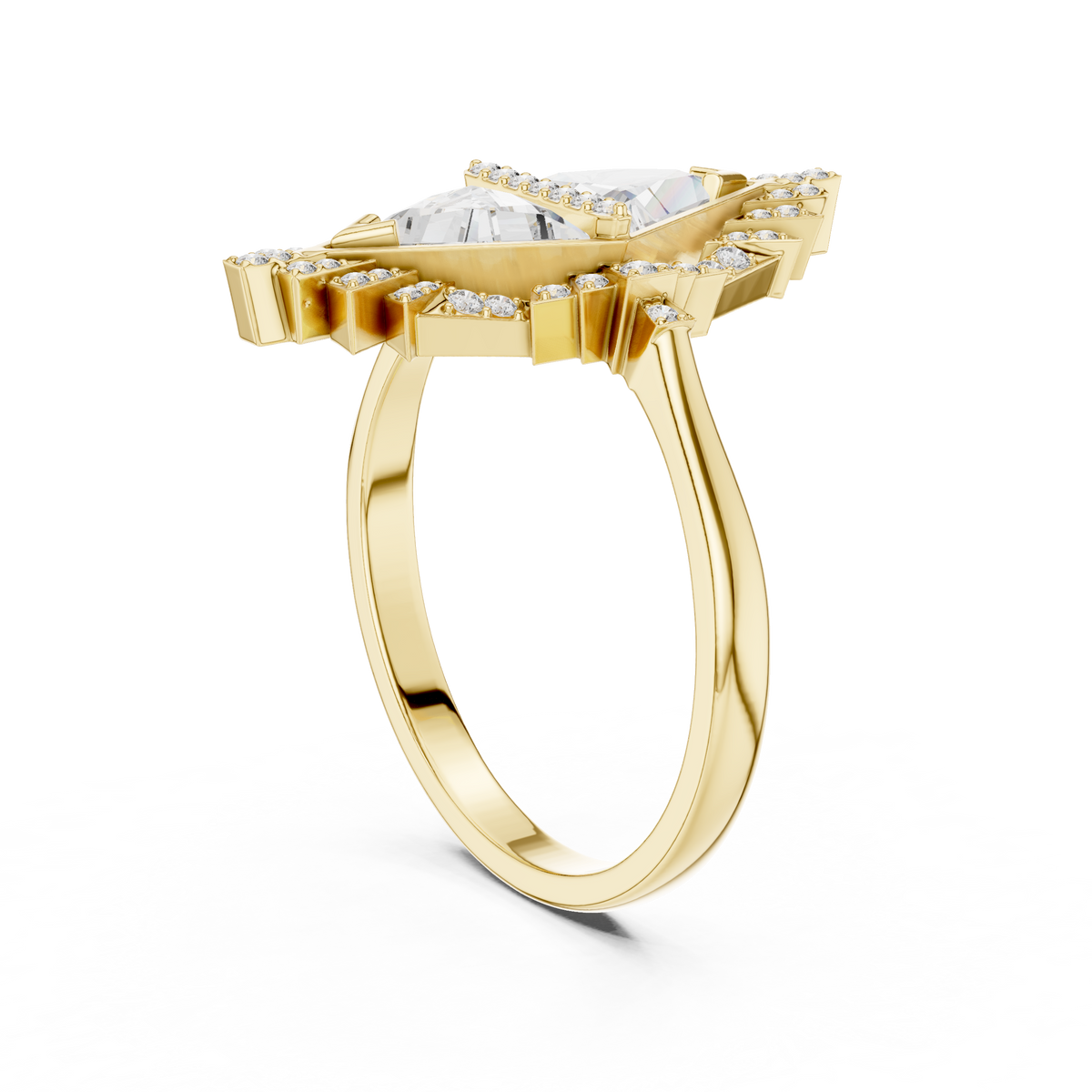 0.60 Ct Geometric Kite Cluster Pave Lab Grown Diamond Solitaire Ring
