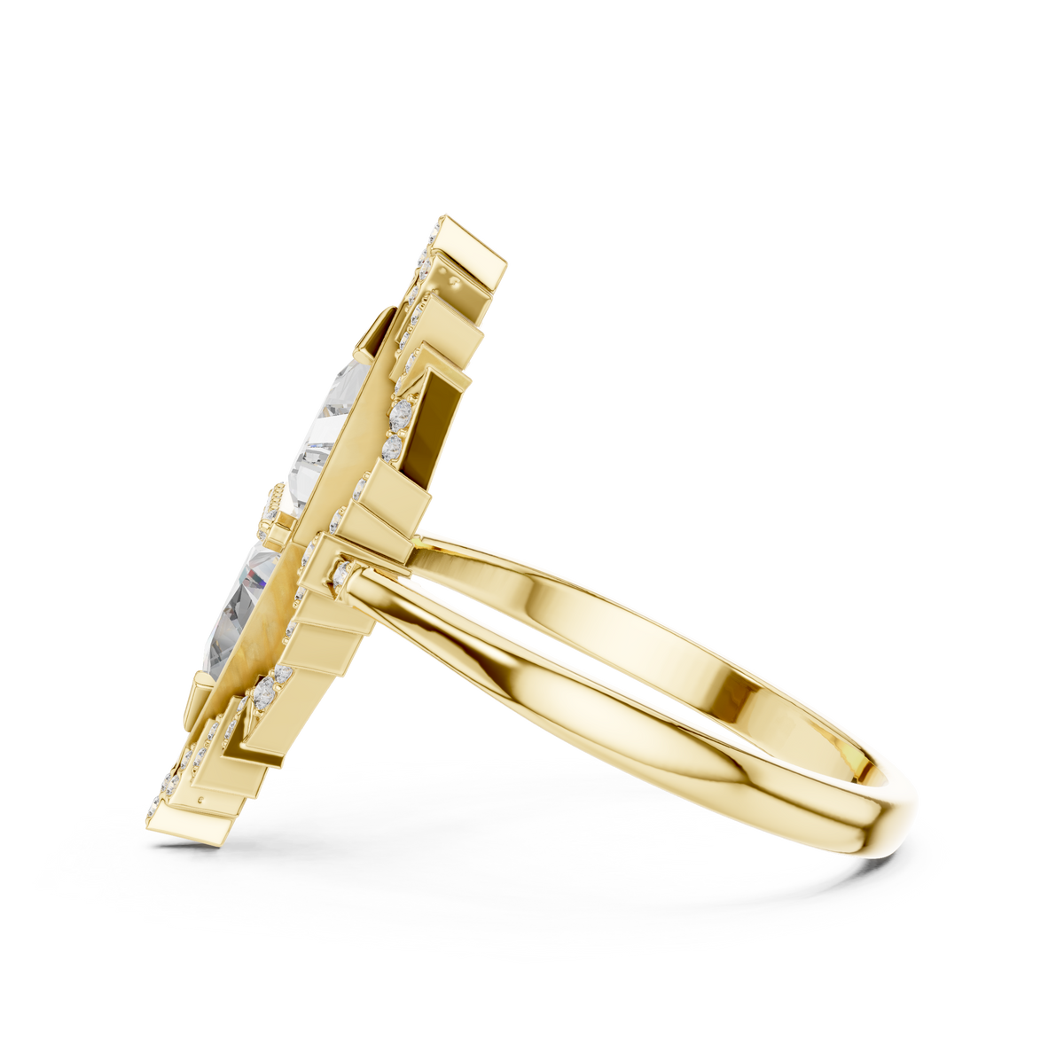 0.60 Ct Geometric Kite Cluster Pave Lab Grown Diamond Solitaire Ring