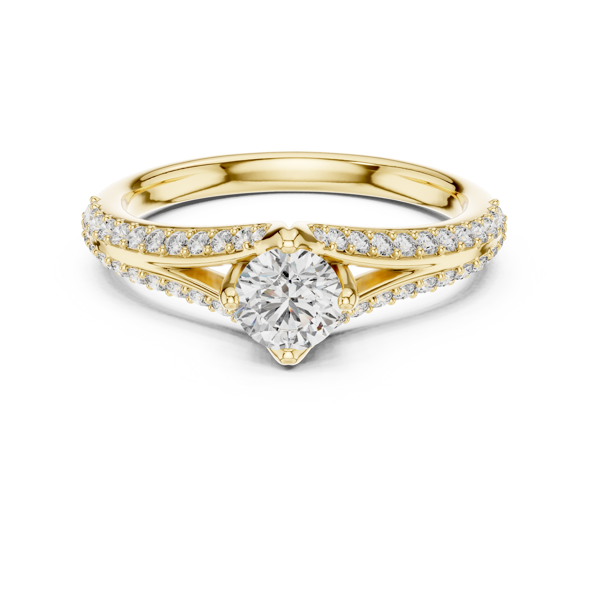 0.45 Ct Round Split Shank Pave Solitaire Lab Grown Diamond Ring