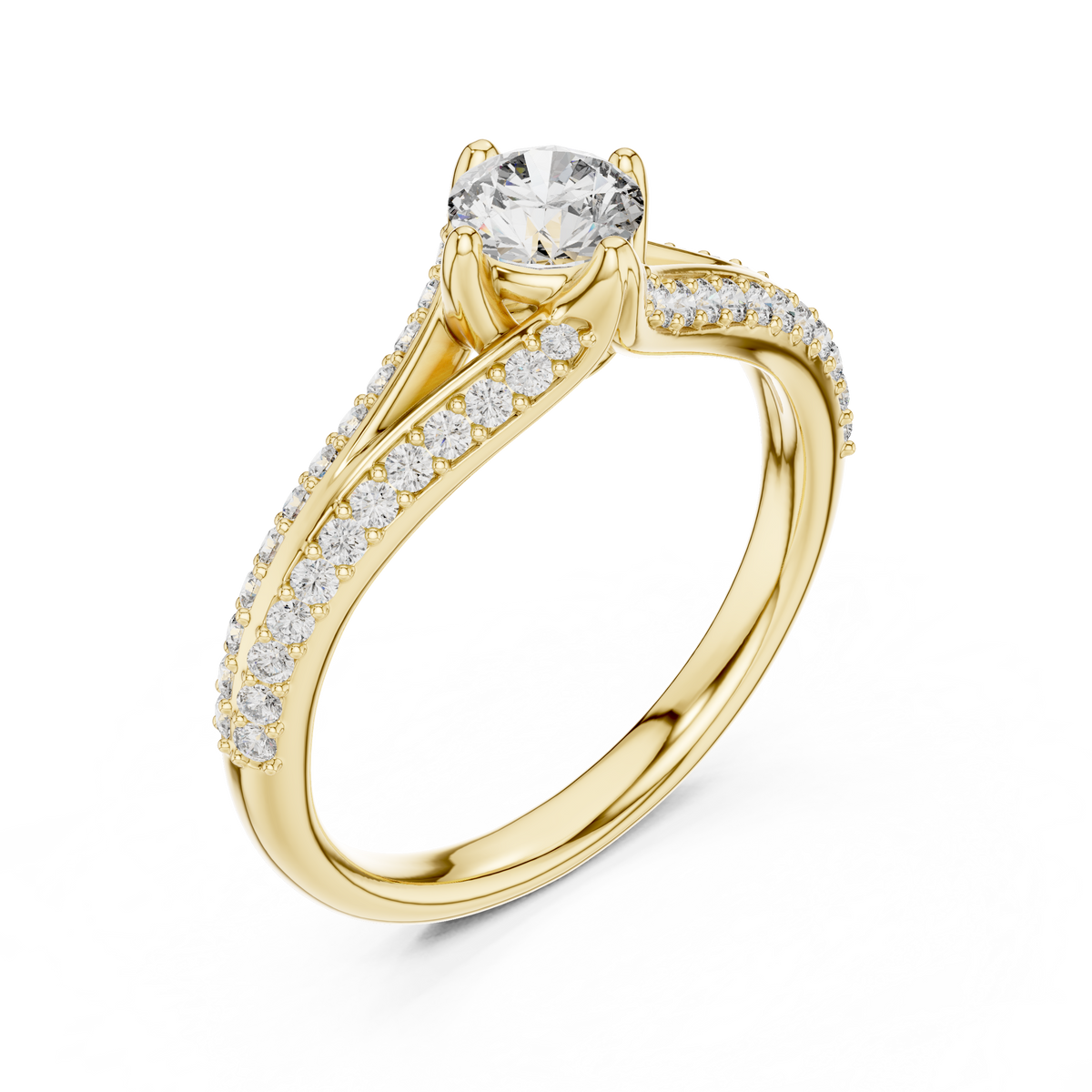 0.45 Ct Round Split Shank Pave Solitaire Lab Grown Diamond Ring