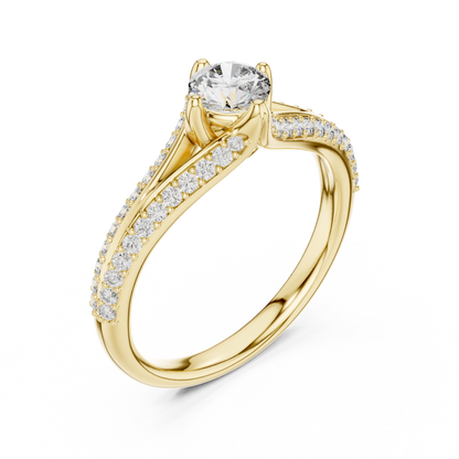 0.45 Ct Round Split Shank Pave Solitaire Lab Grown Diamond Ring