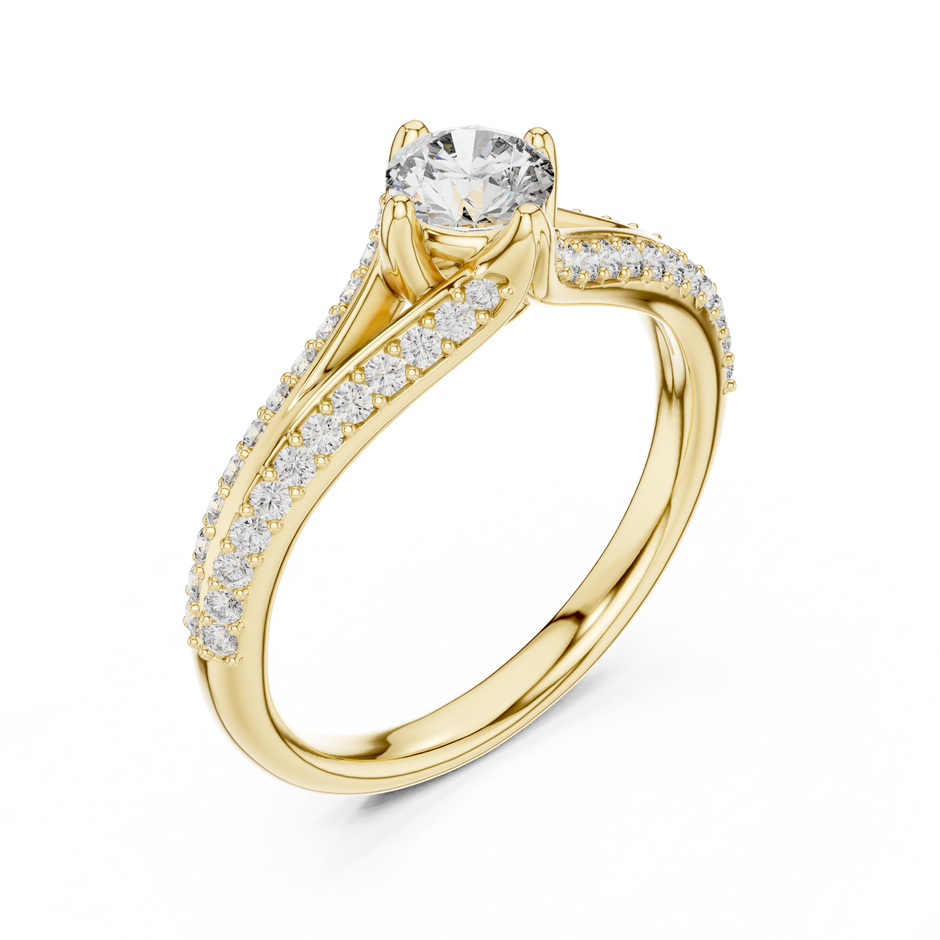0.45 Ct Round Split Shank Pave Solitaire Lab Grown Diamond Ring