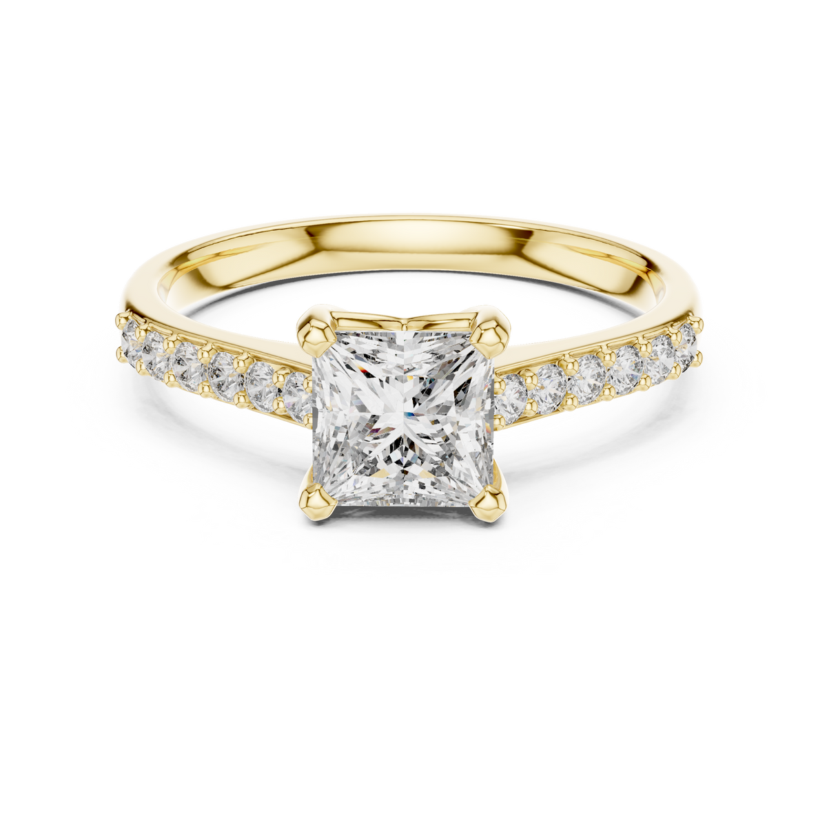 1.00 Ct Princess Cut Lab Grown Diamond Solitaire Pave Ring