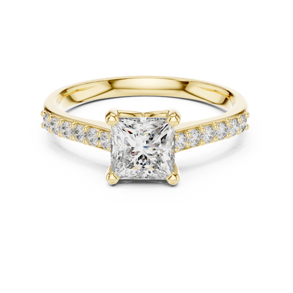 1.00 Ct Princess Cut Lab Grown Diamond Solitaire Pave Ring