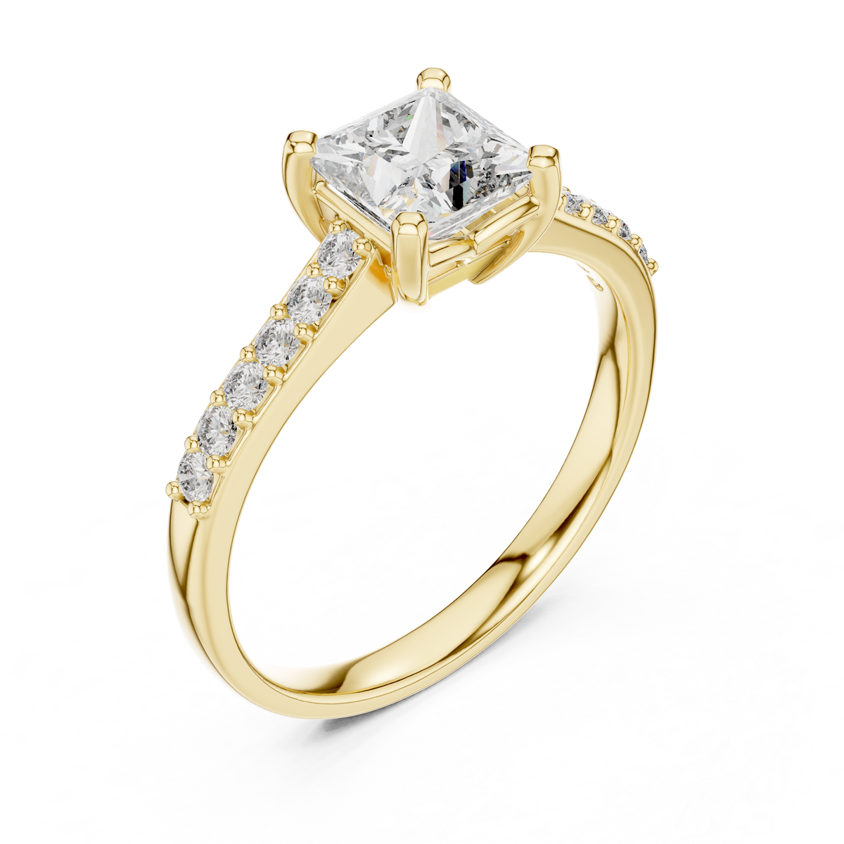 1.00 Ct Princess Cut Lab Grown Diamond Solitaire Pave Ring