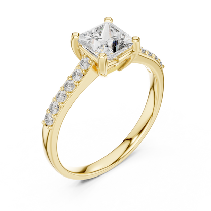 1.00 Ct Princess Cut Lab Grown Diamond Solitaire Pave Ring