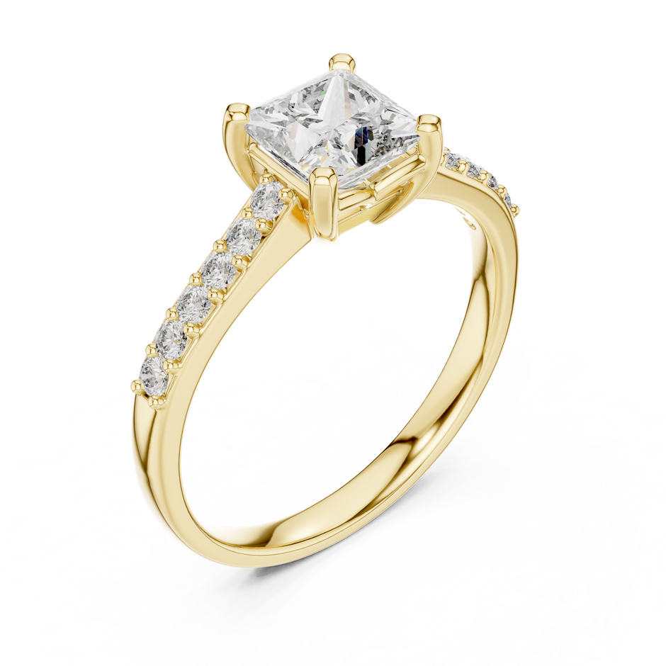 1.00 Ct Princess Cut Lab Grown Diamond Solitaire Pave Ring