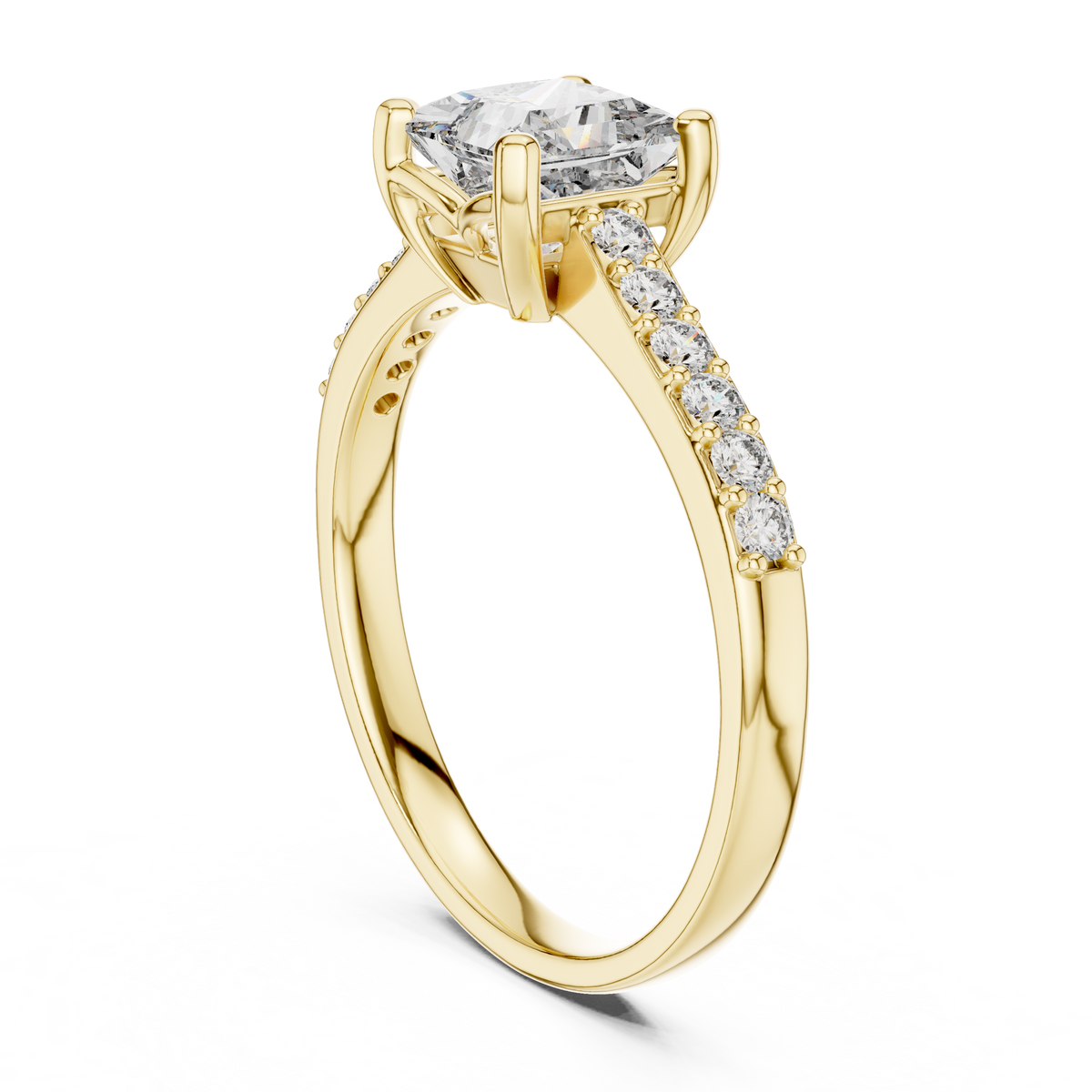 1.00 Ct Princess Cut Lab Grown Diamond Solitaire Pave Ring