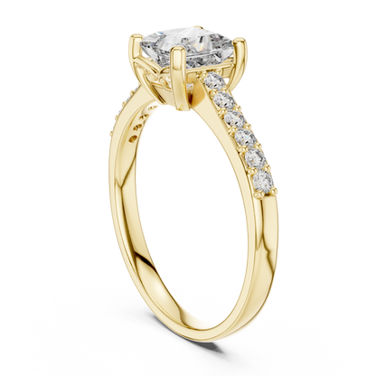 1.00 Ct Princess Cut Lab Grown Diamond Solitaire Pave Ring