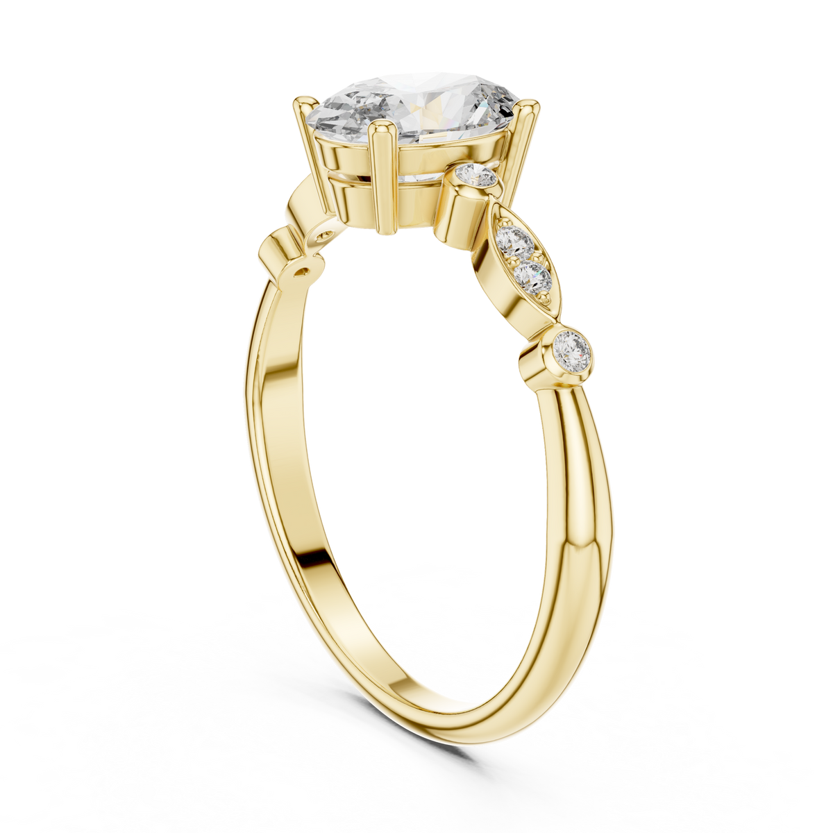 0.75 Ct Oval Botanical Leaf Side Stone Pave Set Lab Grown Diamond Solitaire Ring