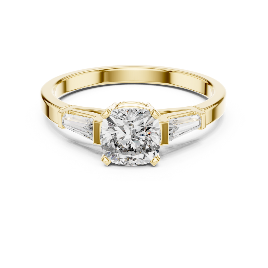 1.15 Cushion Cut Tapered Baguette Three-Stone Lab Grown Diamond Solitaire Ring