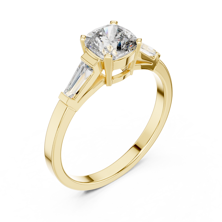 1.15 Cushion Cut Tapered Baguette Three-Stone Lab Grown Diamond Solitaire Ring