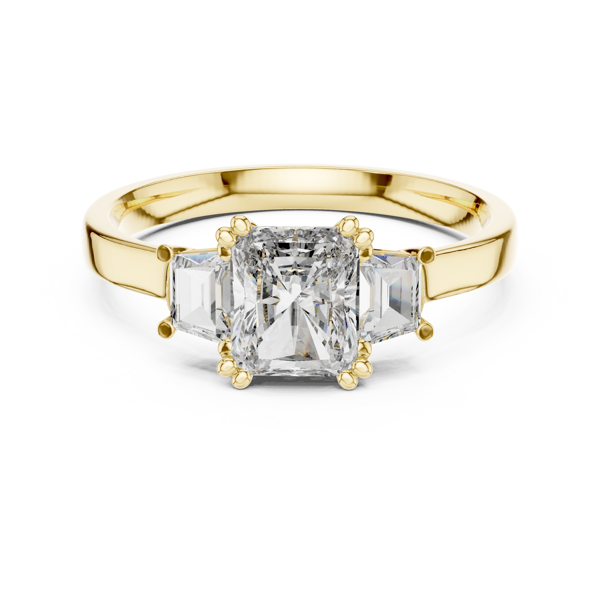 1.00 Ct Radiant Cut Baguette Three-Stone Lab Grown Diamond Solitaire Ring