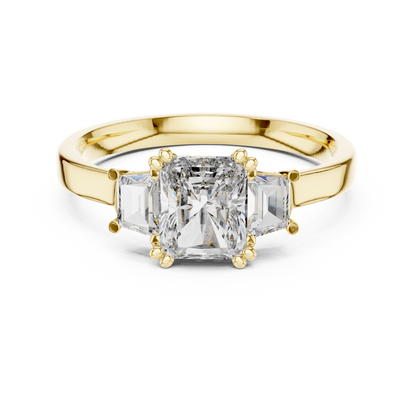1.00 Ct Radiant Cut Baguette Three-Stone Lab Grown Diamond Solitaire Ring