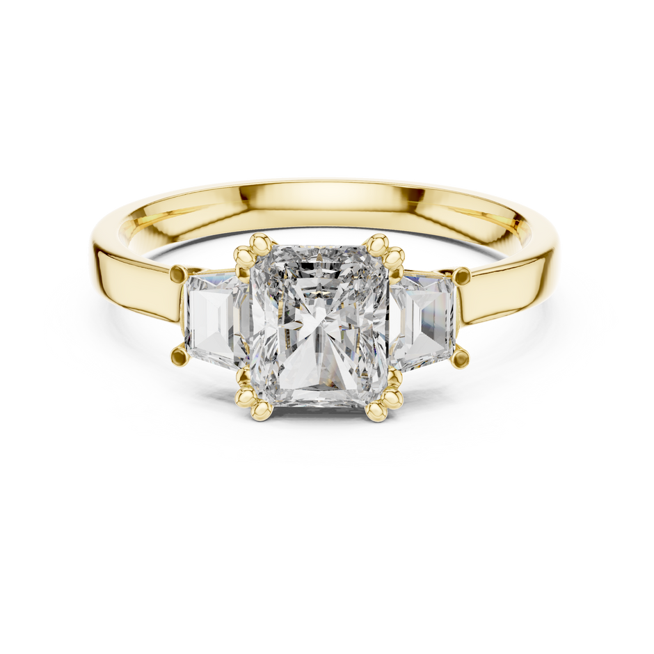 1.00 Ct Radiant Cut Baguette Three-Stone Lab Grown Diamond Solitaire Ring
