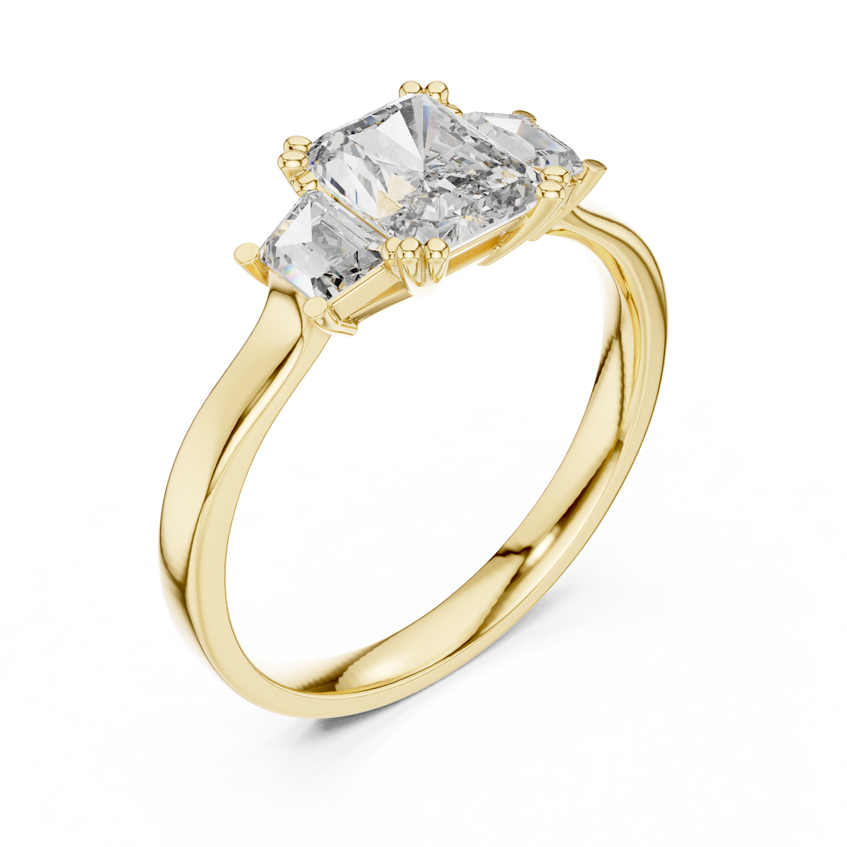 1.00 Ct Radiant Cut Baguette Three-Stone Lab Grown Diamond Solitaire Ring