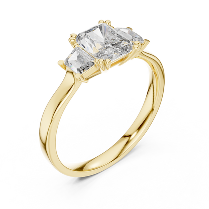 1.00 Ct Radiant Cut Baguette Three-Stone Lab Grown Diamond Solitaire Ring